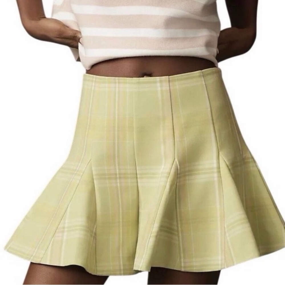 Maeve Light Green Plaid Skater Skirt